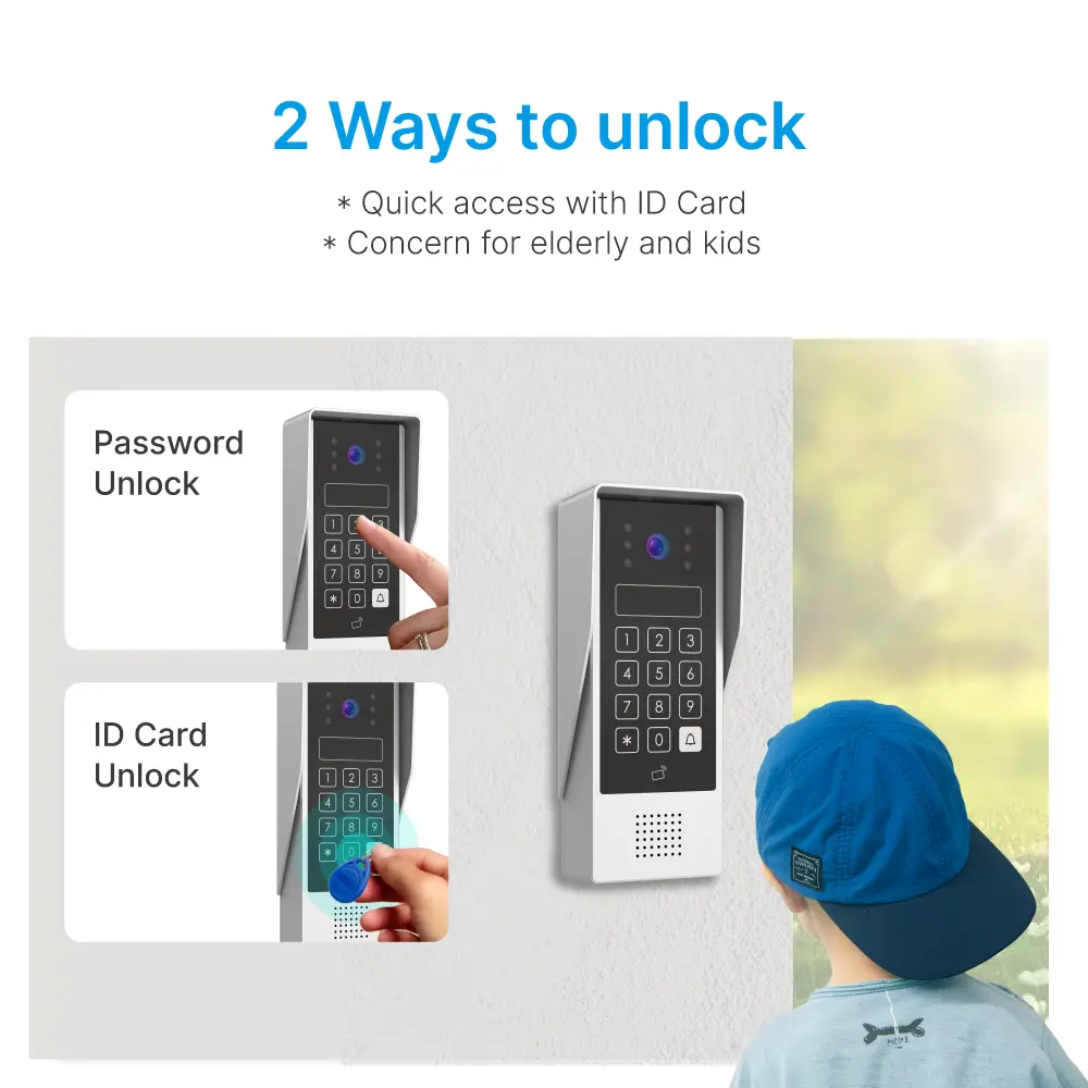 7 inch AHD Video Doorphone #RL-B17AID-AHD- Two million pixels AHD camera. - Keypad tone indicating. - Camera light compensation at night. - Release the electric lock and gate lock. - Release the electric lock by ID card, user code or exit button. _04