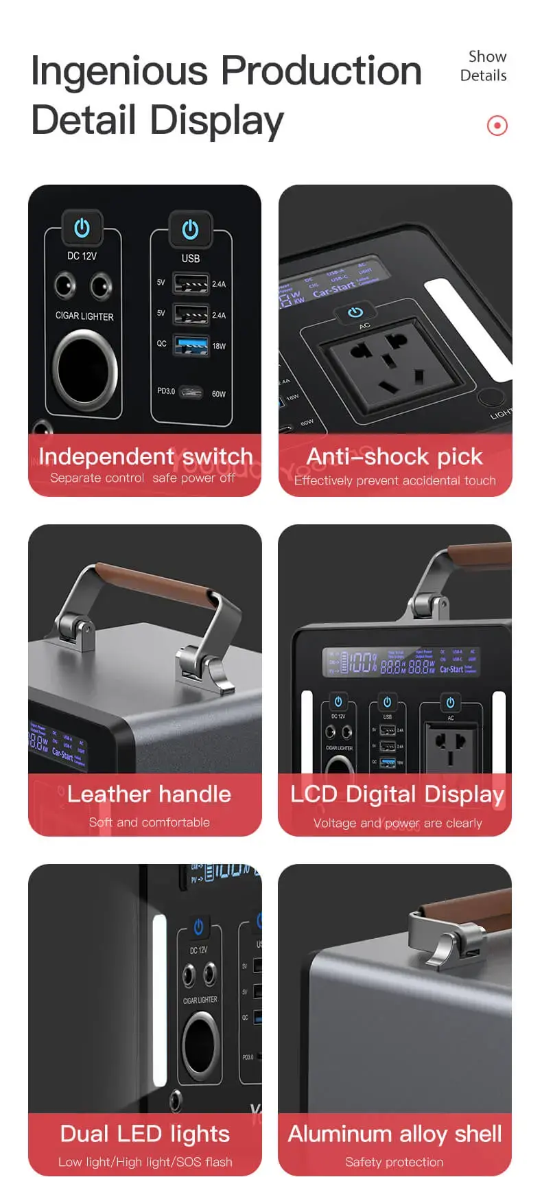Yoobao En500 135200mah Pd Quick Charging Power Station Outdoor Camping Household Emergency High Capacity With Led Light