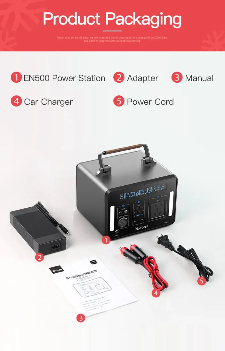 Yoobao En500 135200mah Pd Quick Charging Power Station Outdoor Camping Household Emergency High Capacity With Led Light
