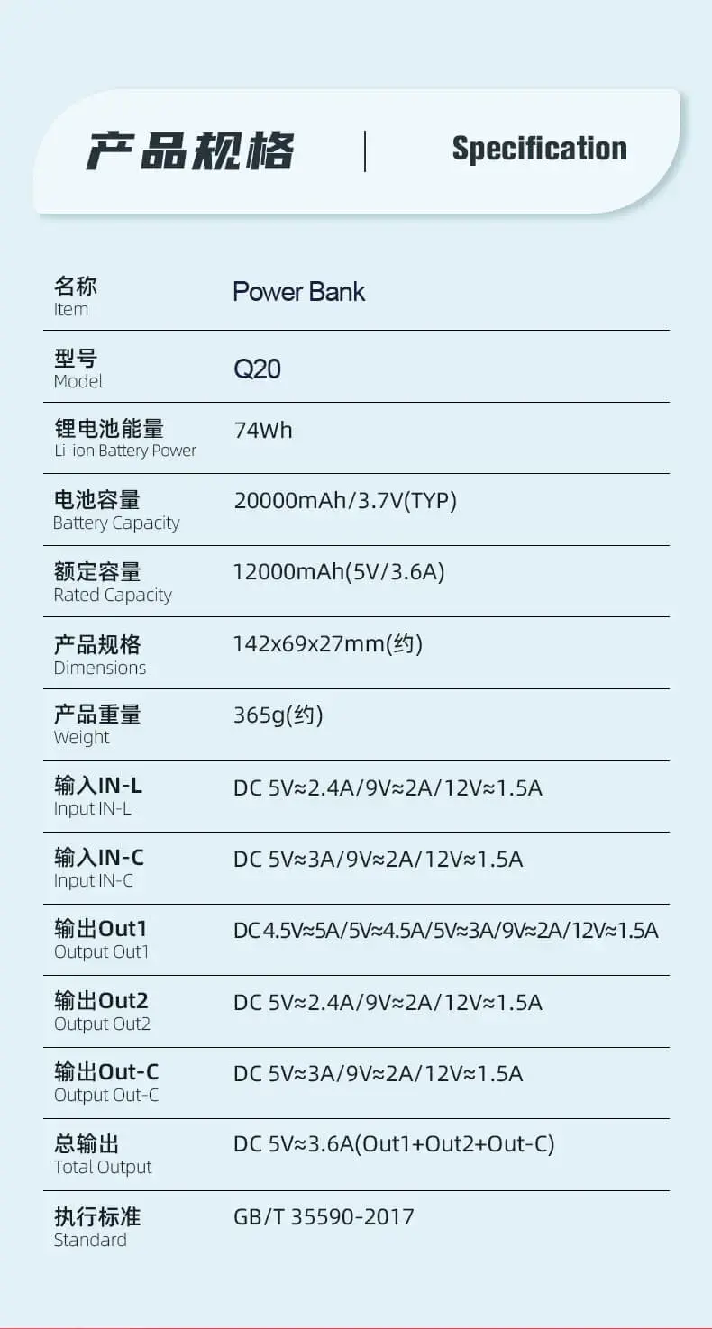 mini power bank 20000mah