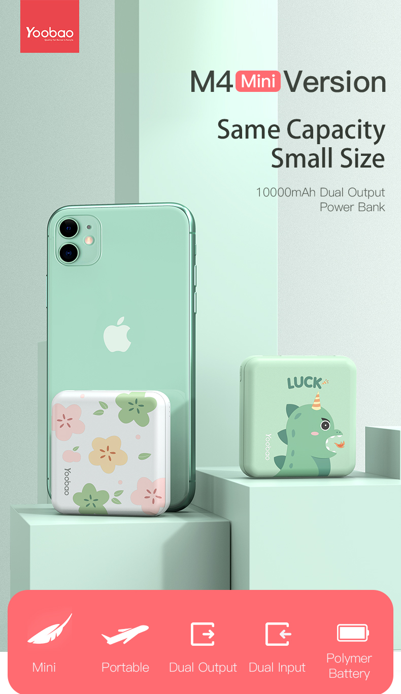 Yoobao M4 Mini Cube 10000mah 2 Input 2 Output Small Size Power Bank Portable Pocket Charger