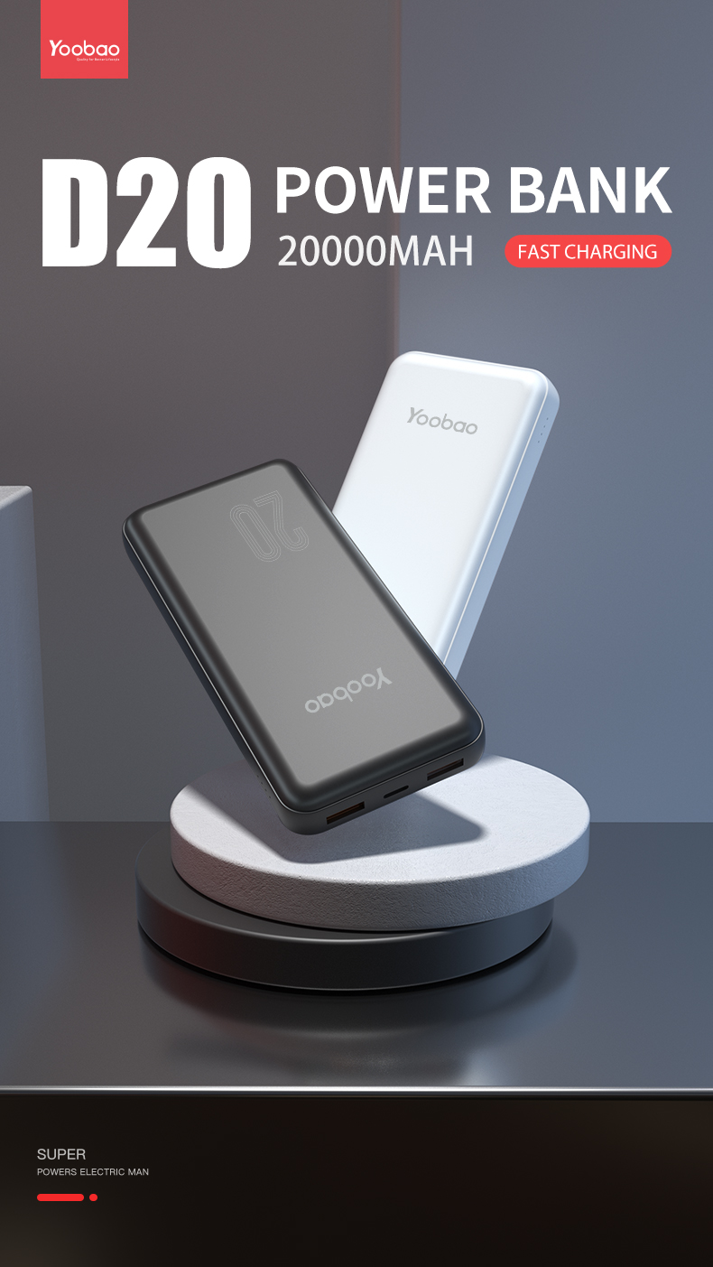 Yoobao D20 Compact And Portable Mobile Power Supply 20000mah Large Capacity Dual Output Power Bank