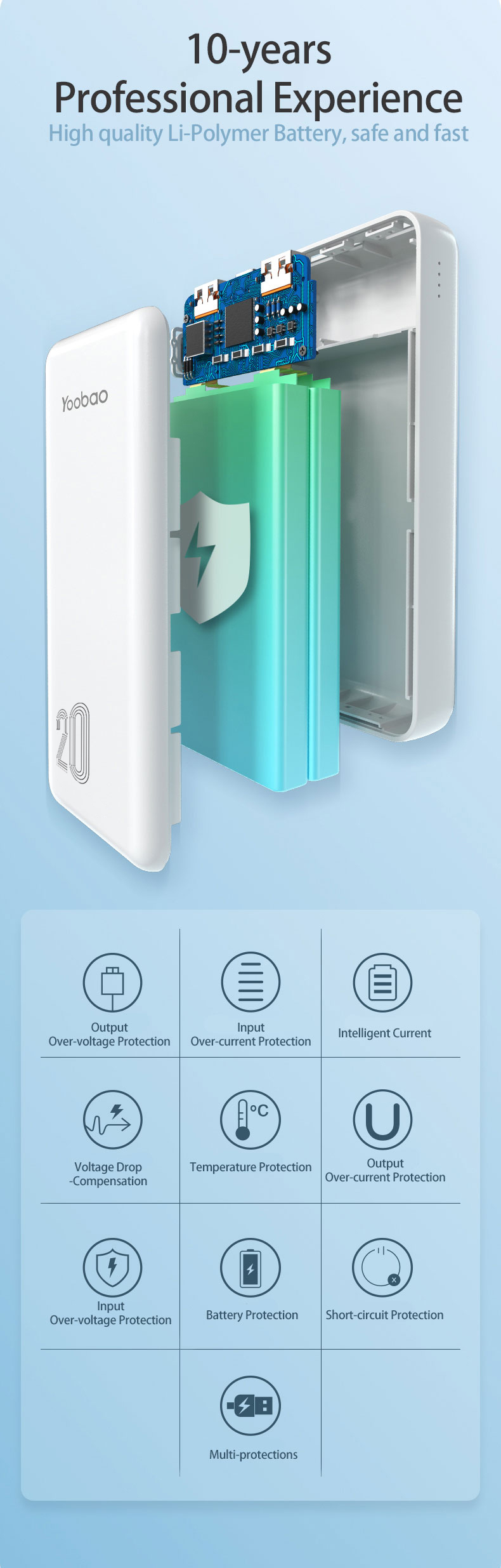 Yoobao D20 Compact And Portable Mobile Power Supply 20000mah Large Capacity Dual Output Power Bank