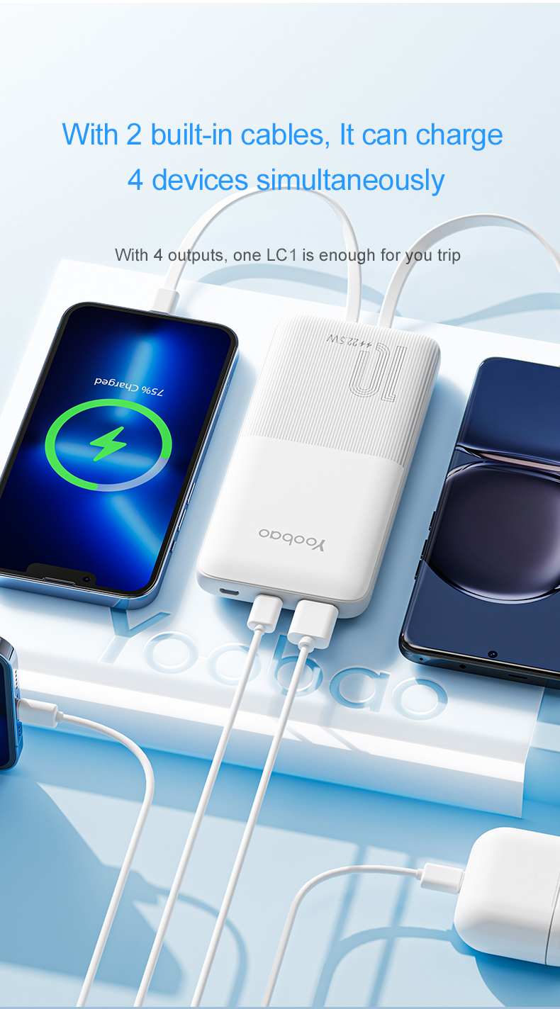 Yoobao Lc1 10000mah Built-in Dual Cable Pd Quick Charge Outdoor Mobile Power Supply Quick Charge Power Bank