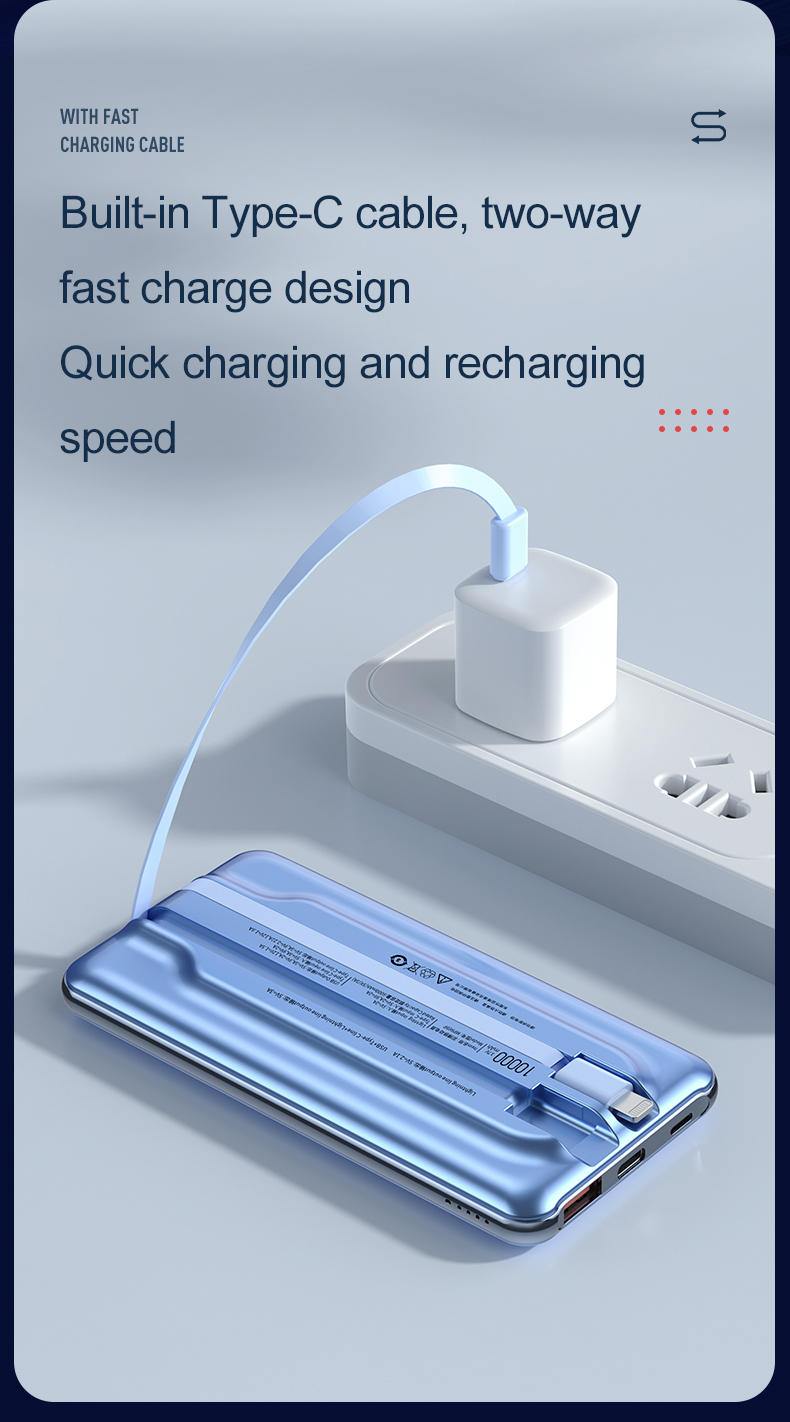 Yoobao Lc2 10000mah Power Bank High Capacity Ultra Slim Portable Disposable Charge Fast Charging Type-c Usb Interface With Cable