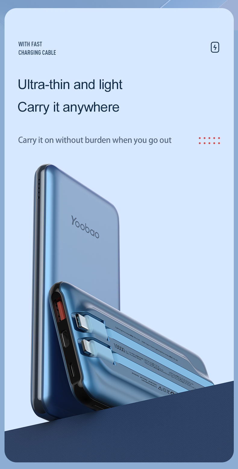 Yoobao Lc2 10000mah Power Bank High Capacity Ultra Slim Portable Disposable Charge Fast Charging Type-c Usb Interface With Cable