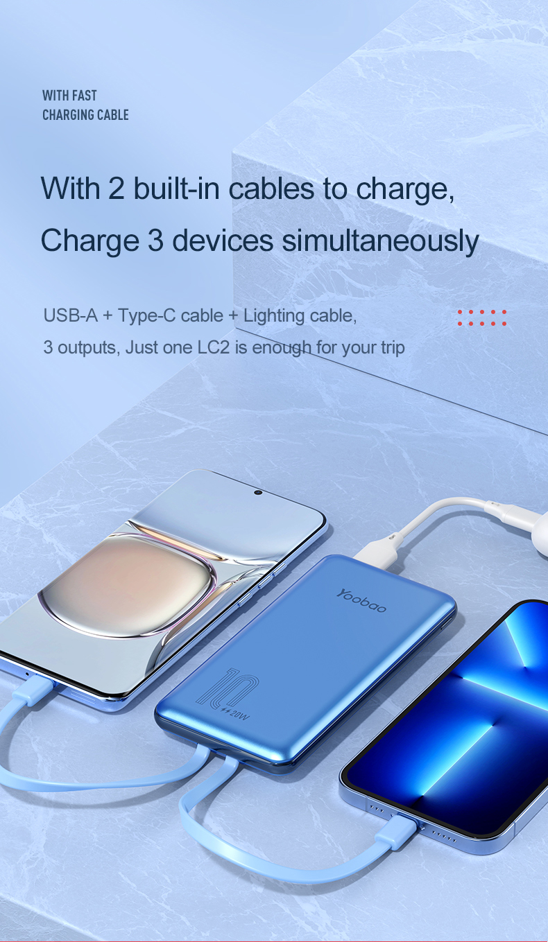 Yoobao Lc2 10000mah Power Bank High Capacity Ultra Slim Portable Disposable Charge Fast Charging Type-c Usb Interface With Cable