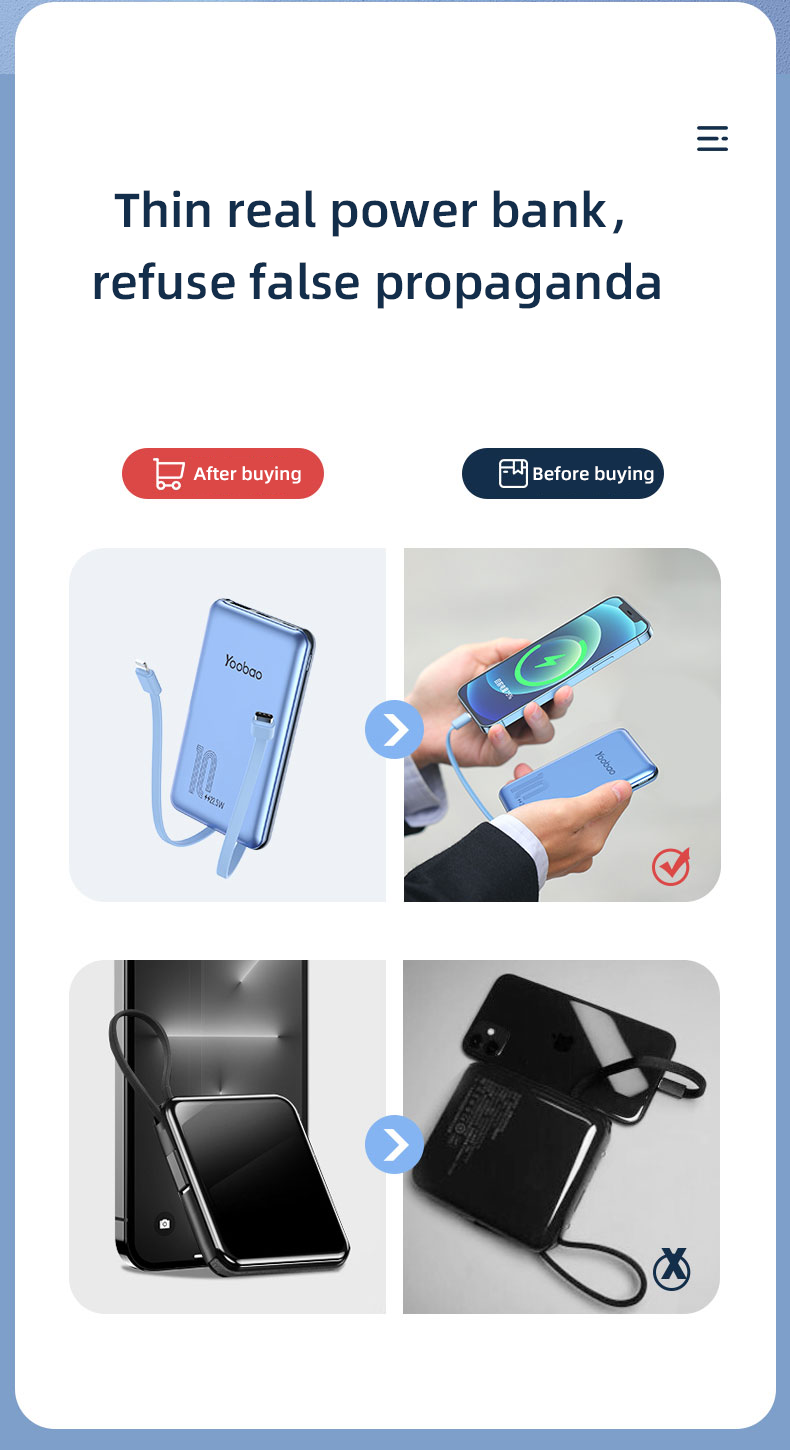 Yoobao Lc3 10000mah Built-in Double Cable Outdoor Emergency Power Banks Quick Charge Portable Power Bank