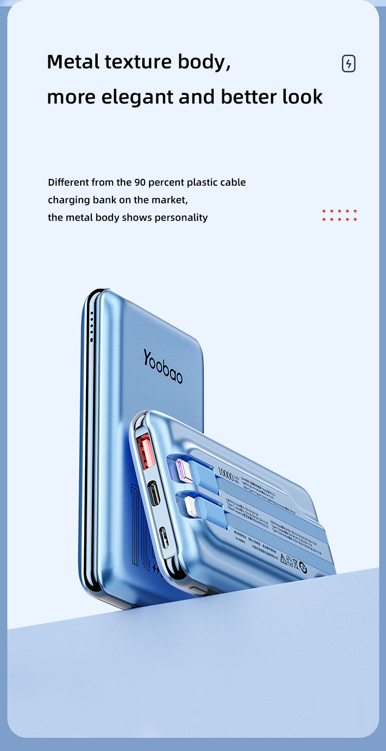 Yoobao Lc3 10000mah Built-in Double Cable Outdoor Emergency Power Banks Quick Charge Portable Power Bank
