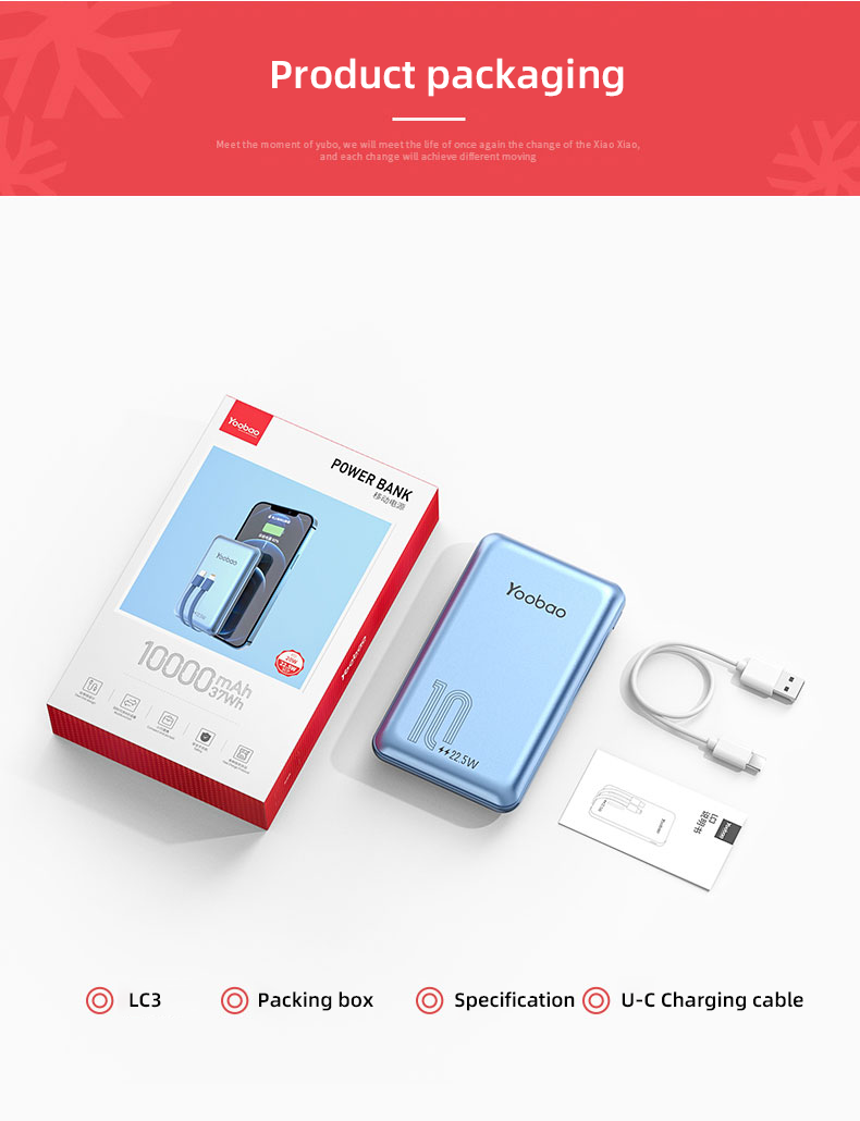 Yoobao Lc3 10000mah Built-in Double Cable Outdoor Emergency Power Banks Quick Charge Portable Power Bank
