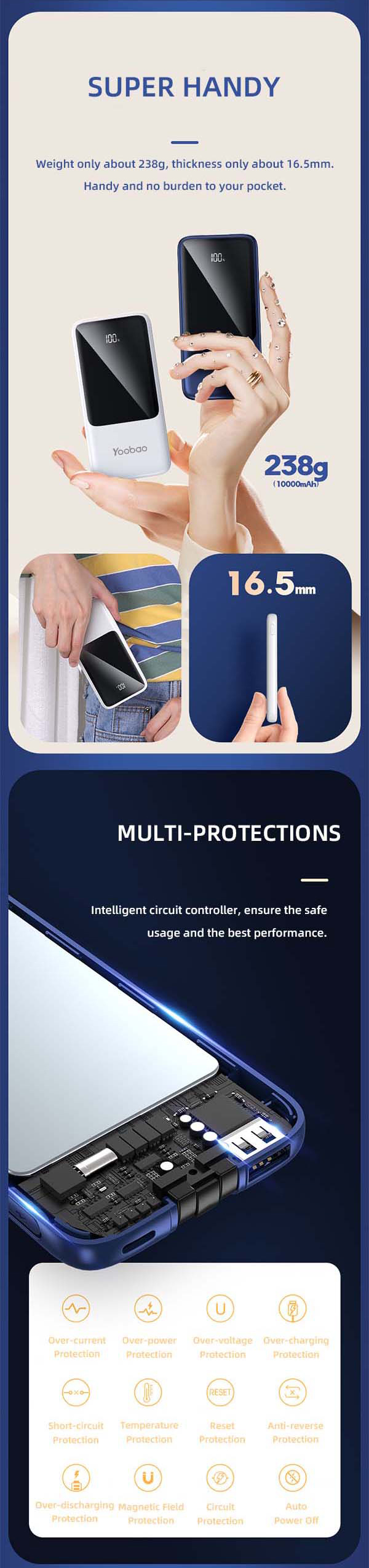 Yoobao Lc7 10000mah Built-in Cable Digital Display Charging Bank Outdoor Emergency Fast Charge Power Bank