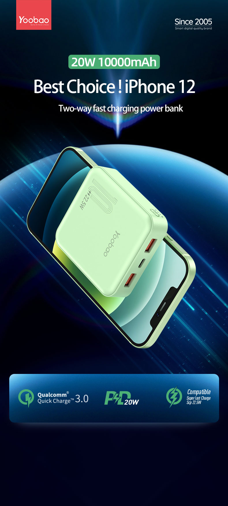 Yoobao M4pd 10000mah Classic Cube Pd3.0 Qc3.0 Scp Quick Charge Dual Output Power Bank