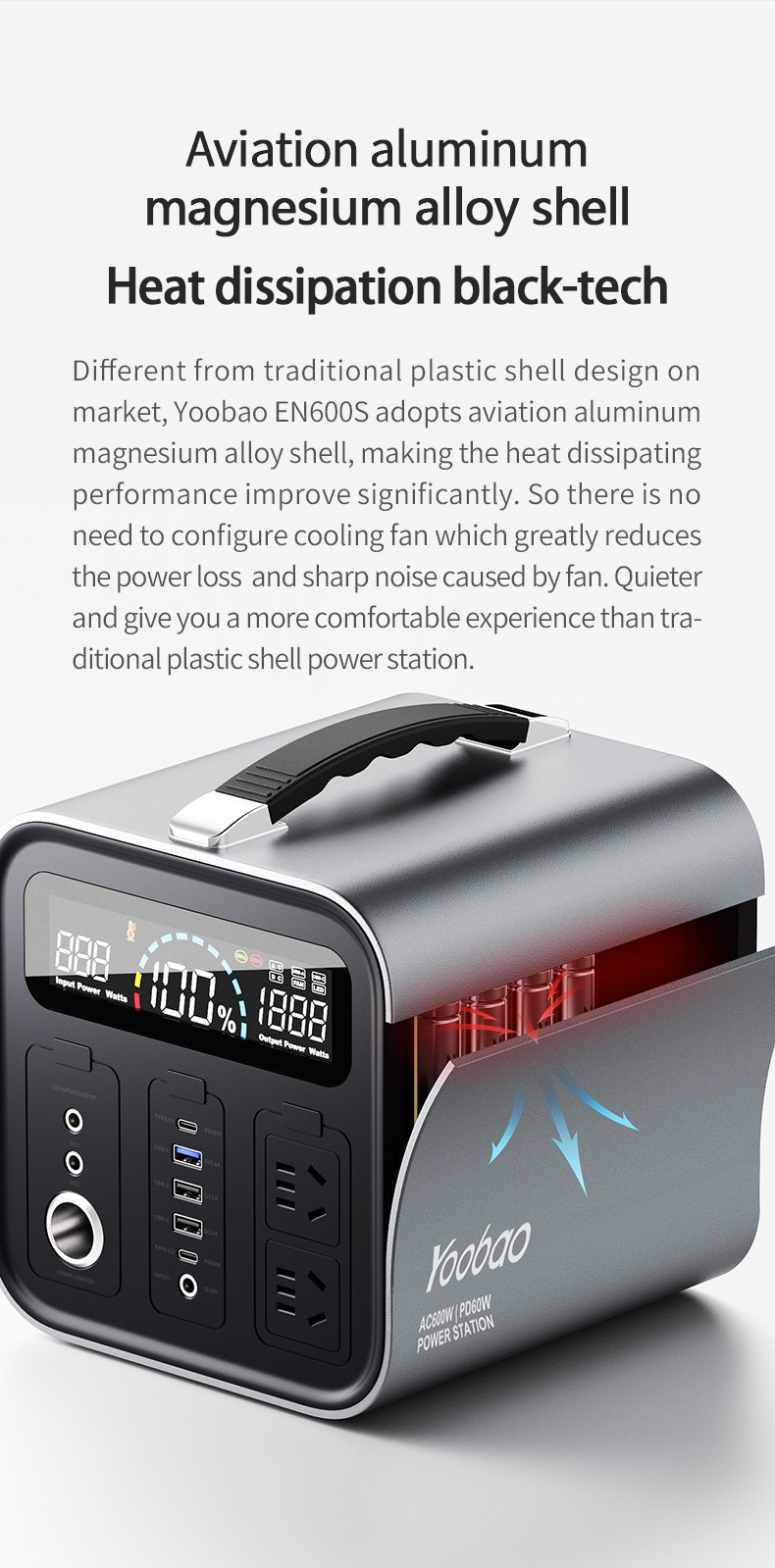 Yoobao En600s Outdoor Pd Quick Charge Led Flashlight 3 Usb Type C Dc Charge Big Capacity Power Bank Portable 1000w Power Station