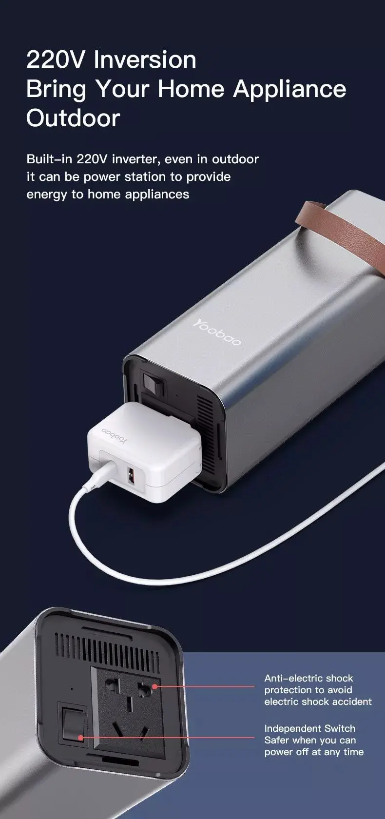 Yoobao EN1 power bank is 220V inversion for bring your home appliance outdoor