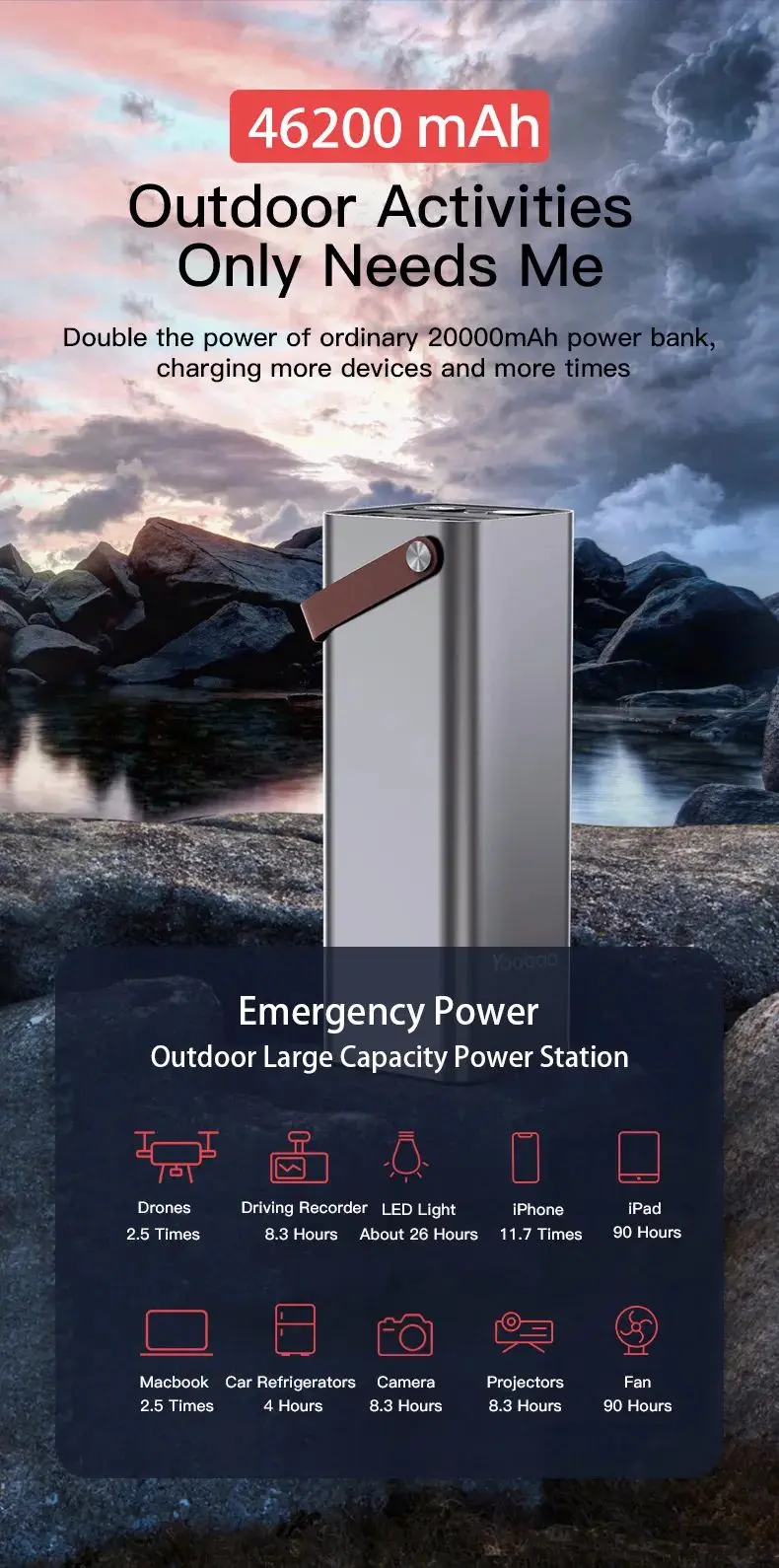 Yoobao EN1 power bank out door activities only needs me