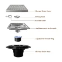 6 Inch Brushed 304 Stainless Steel Square Shower Drain