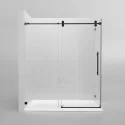 Custom Walk In Frameless Single Sliding Door Matte Black Bathroom Corner Shower Enclosure