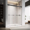 Matte Black Stainless Steel Hardware Straight Frameless Tempered Glass Double Sliding Bypass Shower Door